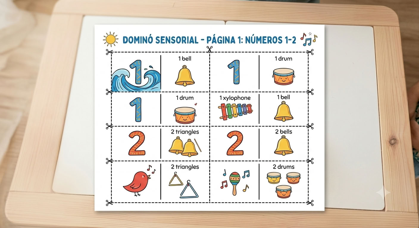 Kit Imprimible Dominó Musical Sensorial (3-6 Años) - Ritmo y Números PDF — foto 3