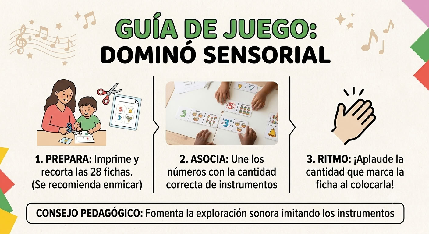 Kit Imprimible Dominó Musical Sensorial (3-6 Años) - Ritmo y Números PDF — foto 4
