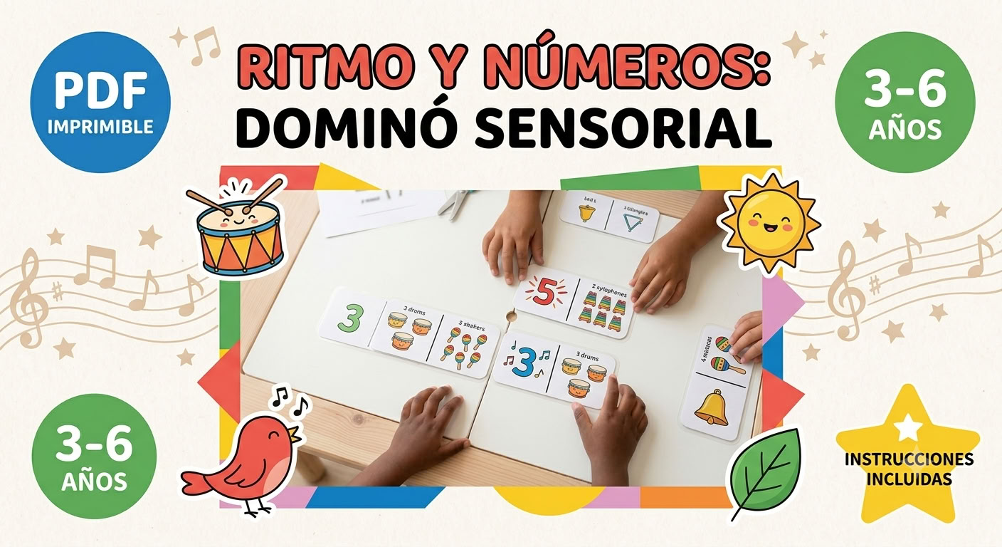 Kit Imprimible Dominó Musical Sensorial (3-6 Años) - Ritmo y Números PDF — foto 2