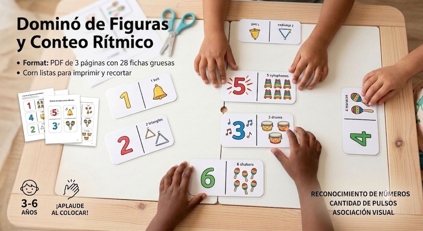Kit Imprimible Dominó Musical Sensorial (3-6 Años) - Ritmo y Números PDF